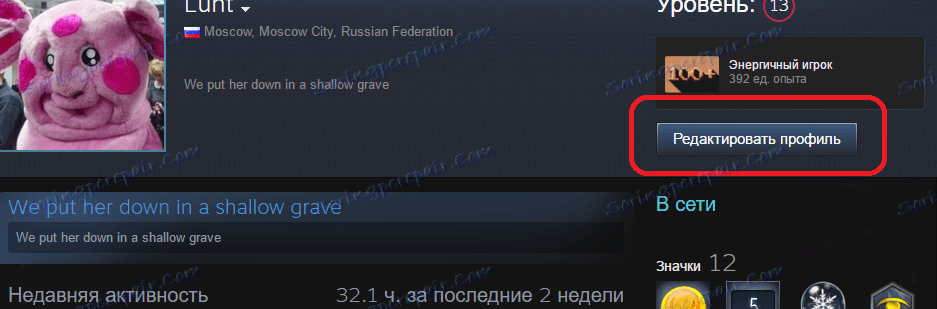 Tlačidlo Upraviť profil na Steam