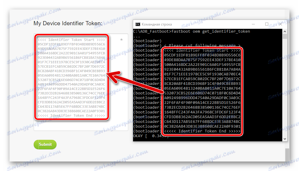 HTC One X Otključaj bootloader kopiju IdentifierToken kopiranje na HTCDev polje