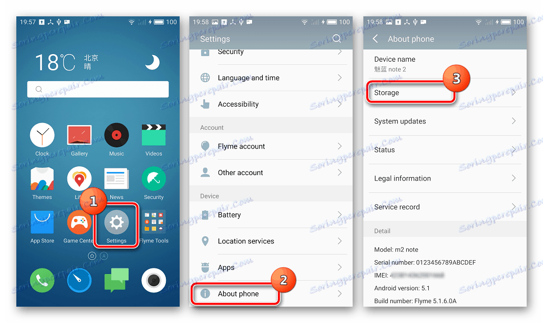 Meizu M2 Poznámka Vytvorenie zálohy O telefóne - Úložisko