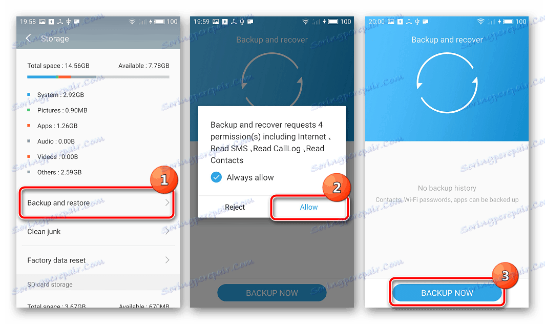 Meizu M2 Poznámka Zálohovanie a obnovenie zálohovania - Zálohovanie teraz
