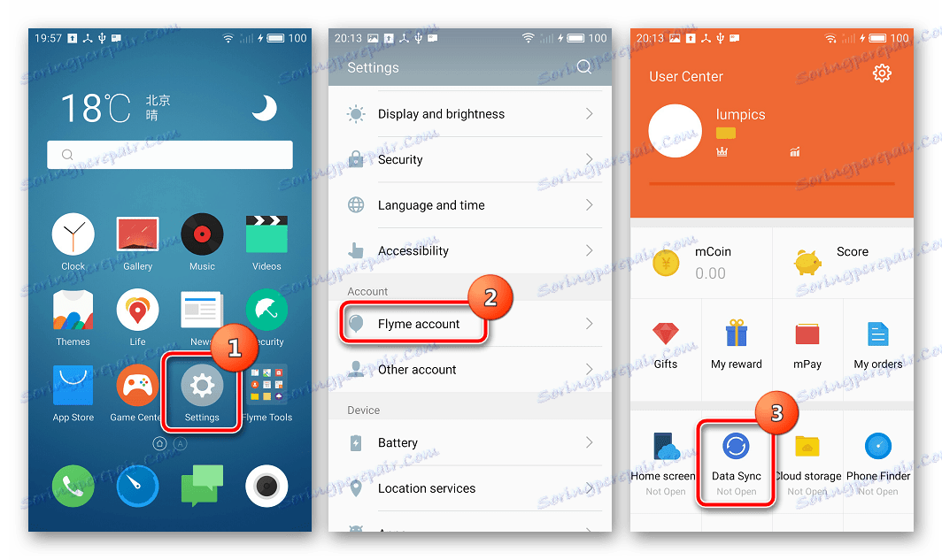 Meizu M2 Poznámka Synchronizácia údajov Účet Flyme - Synchronizácia údajov