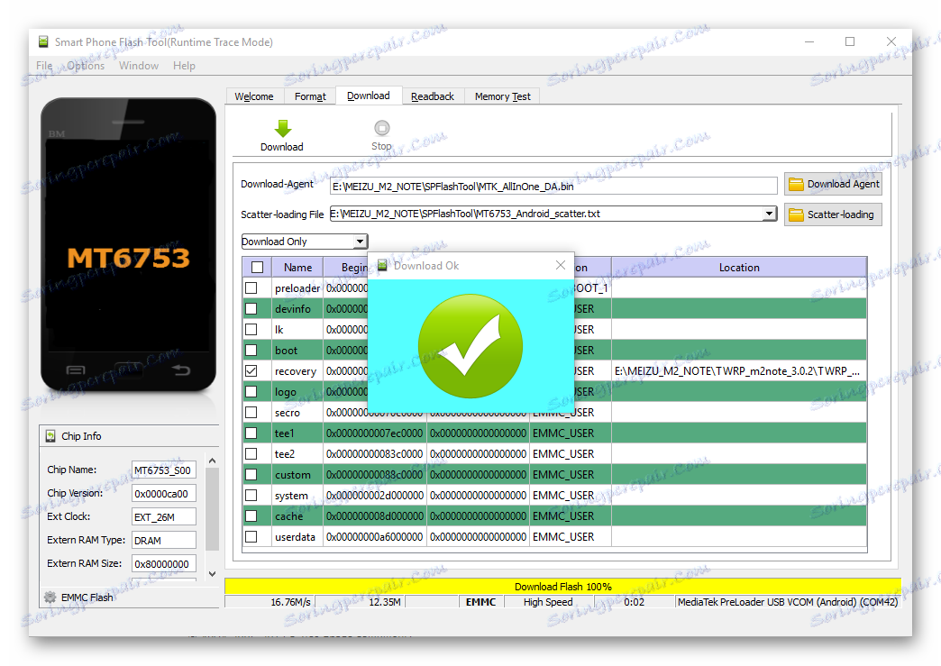 Meizu M2 Note установка TWRP через SP Flash Tool