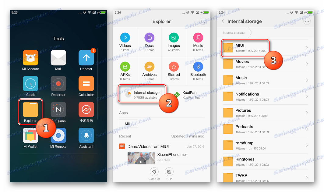 Xiaomi Mi4C mapa s lokalnim sigurnosnim kopijama u internoj memoriji