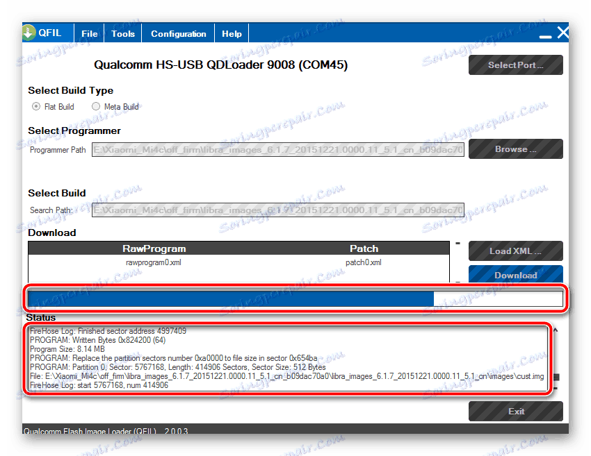Xiaomi Mi4c раскирпичивание QFIL прогресс прошивки