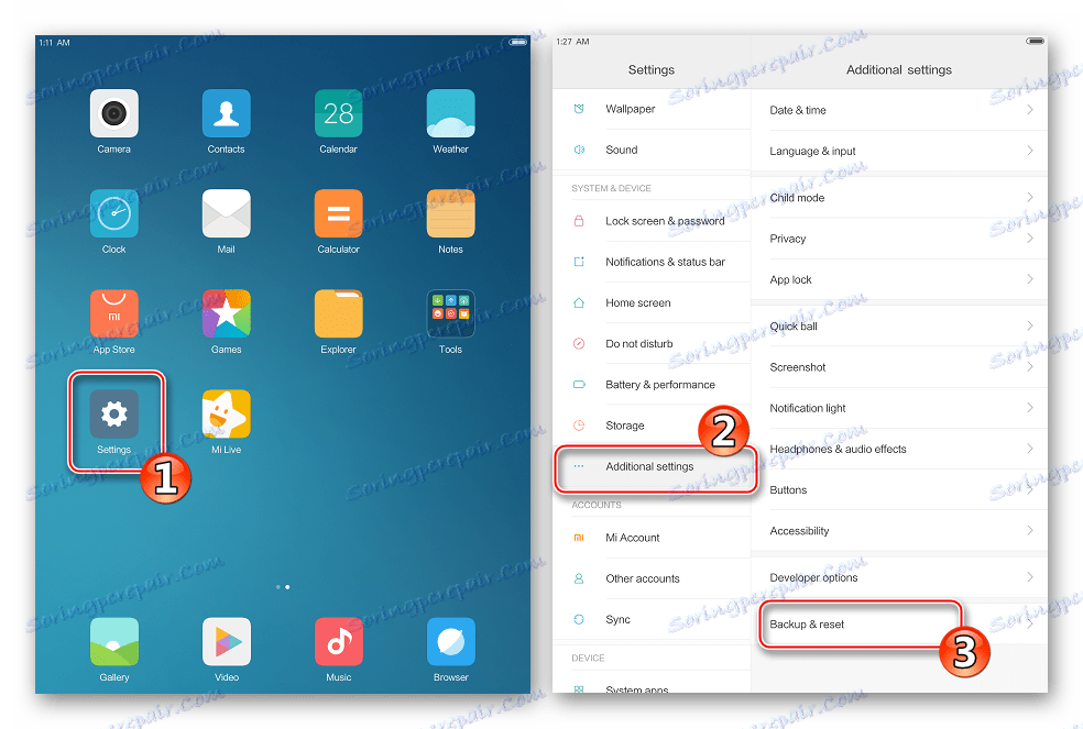 Nastavenia zálohovania Xiaomi MiPad 2 - Ďalšie nastavenia - Zálohovanie a obnovenie