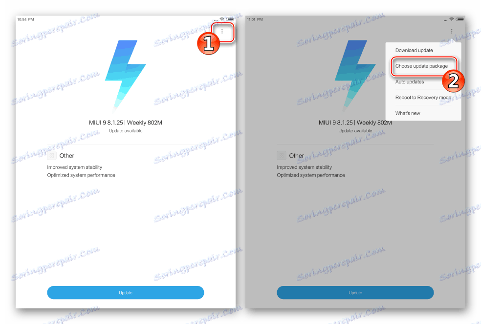 Xiaomi MiPad 2 System Updates vyvolanie ponuky možností klepnutím na tri body