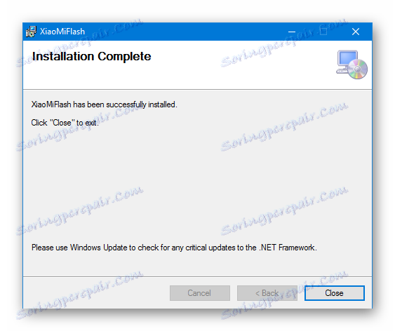 Instalacija Xiaomi MiFlash završena