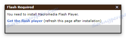 Wiadomość o potrzebie zainstalowania Adobe Flash Playera w serwisie Midomi