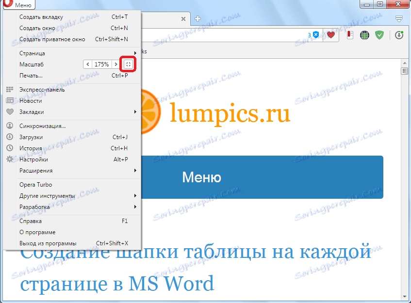 Obnovte nastavení přiblížení pro web v aplikaci Opera