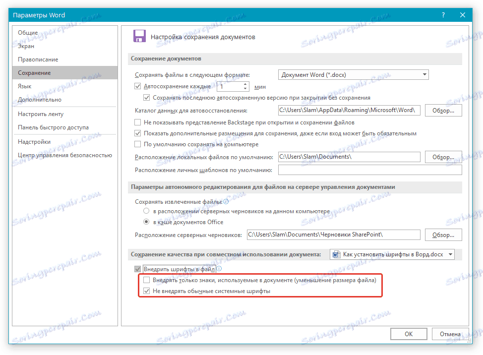 Možnosti za vdelavo pisave v Word