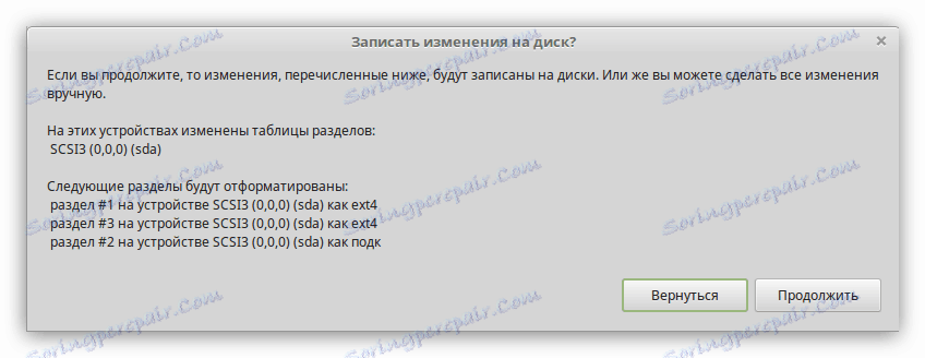 o změnách provedených při rozdělení disku v instalačním programu linux mint