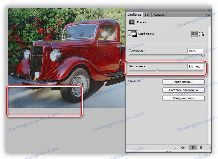 Odebrání roztržených okrajů pomocí masky péřového oka ve Photoshopu