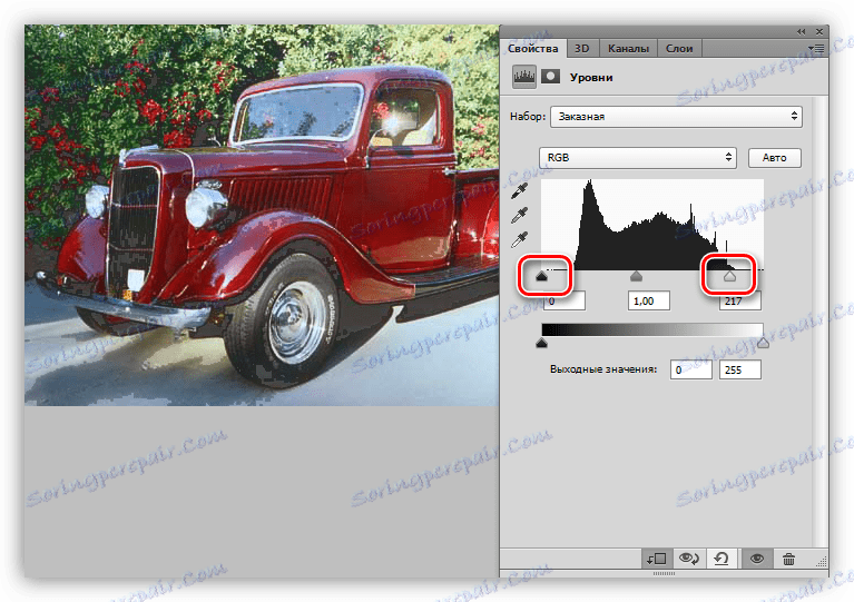 Zesvětlení světelných oblastí pomocí opravné vrstvy. Úrovně při obrácení masky ve Photoshopu.
