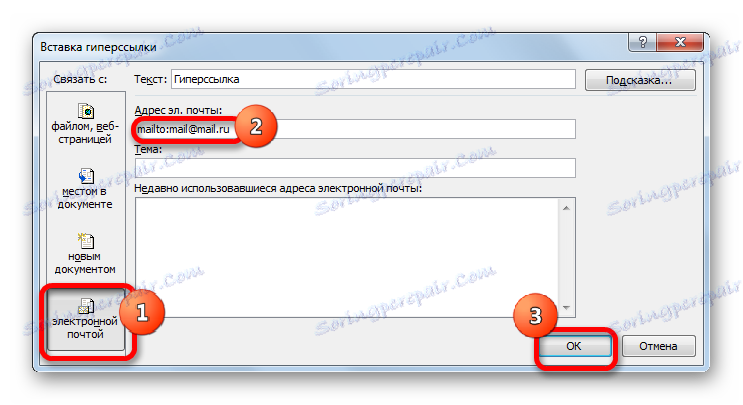 Wstawianie łącza do wiadomości e-mail w oknie wstawiania hiperłącza w programie Microsoft Excel