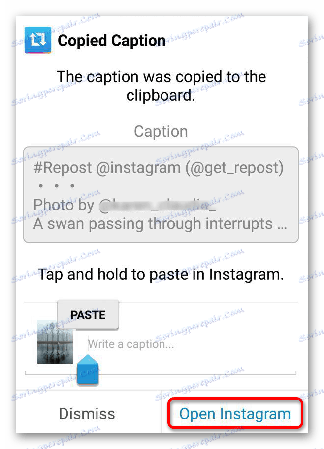 odprite instagram v sistemu Android, če želite objaviti zapis