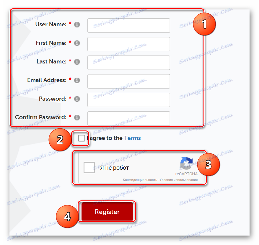 Registrační proces na webových stránkách společnosti Flixpress