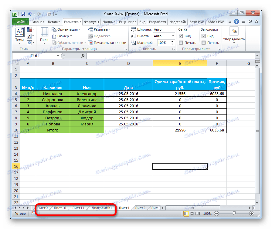 Výběr rozsahu listů v aplikaci Microsoft Excel