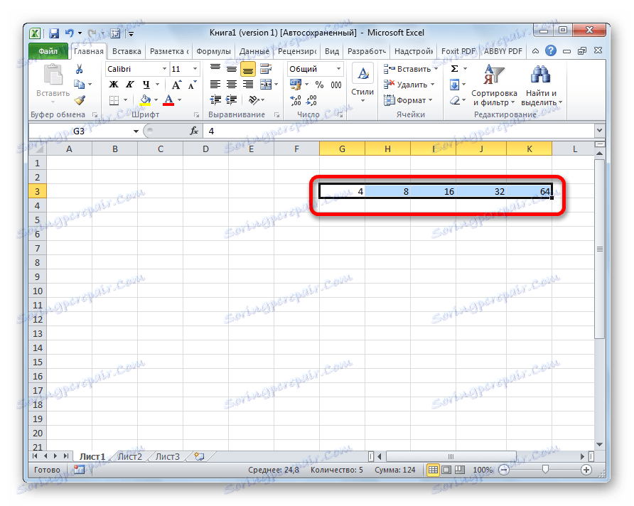 Осередки заповнені прогресією в Microsoft Excel