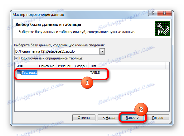 Okno výberu databázovej tabuľky v programe Microsoft Excel
