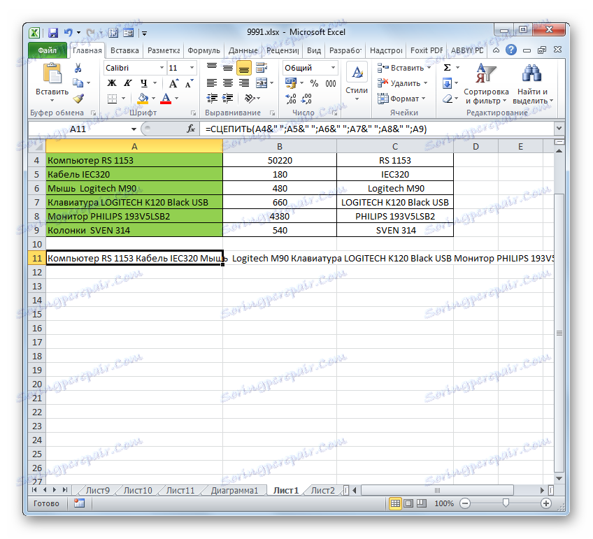 Údaje sú oddelené medzerou v programe Microsoft Excel