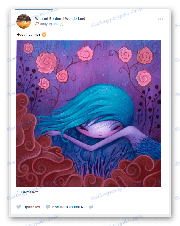 Užívateľská úloha bola úspešne zverejnená na hlavnej stránke komunity na stránke VK