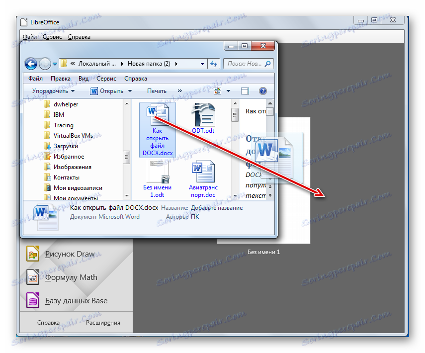 Prevzatie dokumentu DOCX z programu Windows Explorer do okna LibreOffice