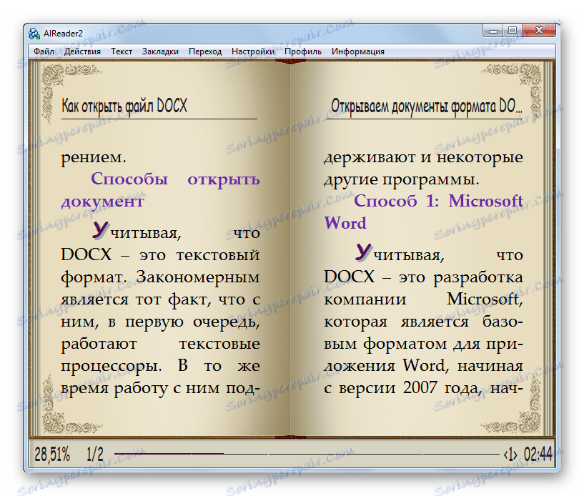 Dokument DOCX je otvorený v programe AlReader