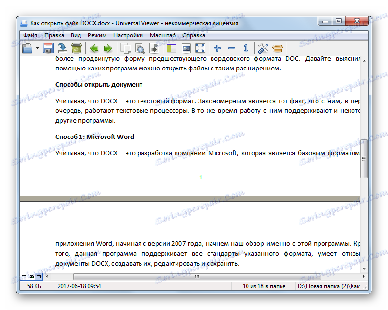 Dokument DOCX je otvorený v aplikácii Universal Viewer