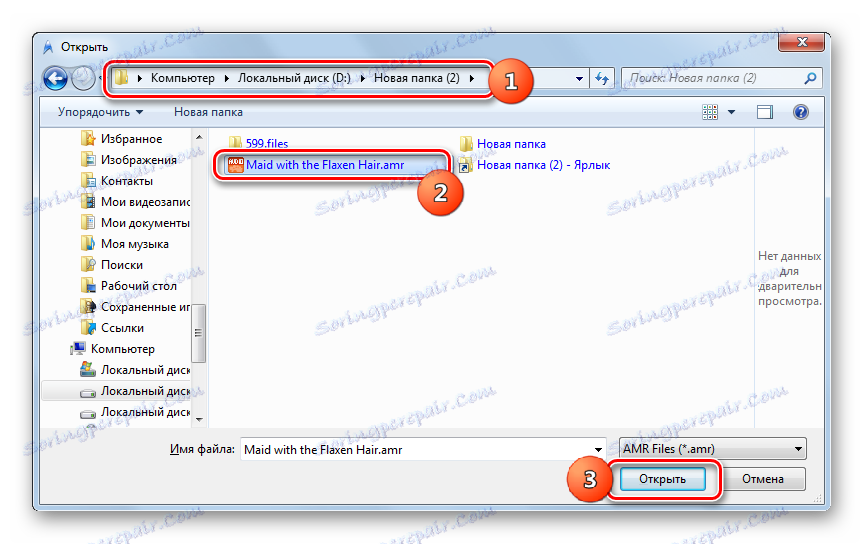 Prozor za otvaranje datoteka u AMR Playeru