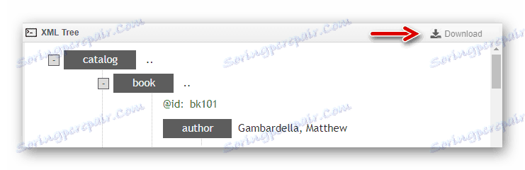 Tlačítko pro stažení hotového souboru XML v online editoru služby TutorialsPoint