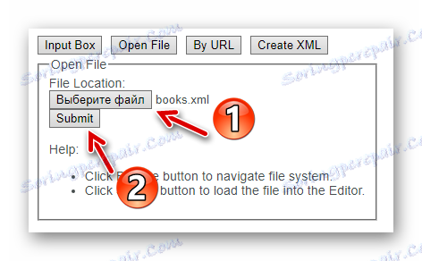 Formulář načtení souboru XML na stránku služby XmlGrid