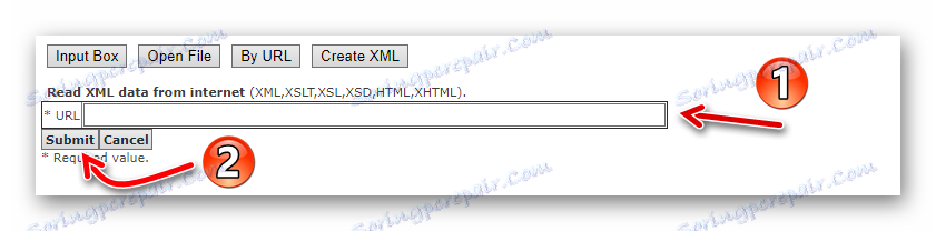Formularz do importowania pliku XML do usługi online XmlGrid przez odniesienie