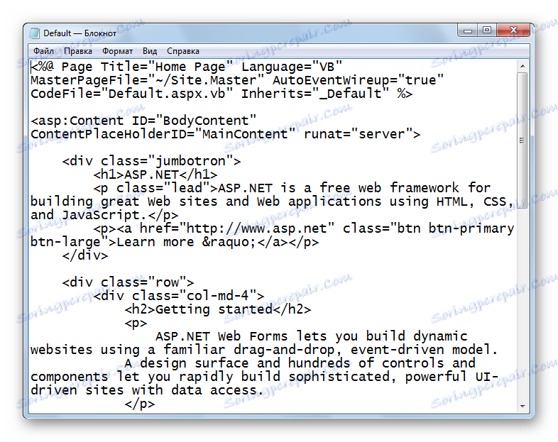 odprite stran aspx v notepadu