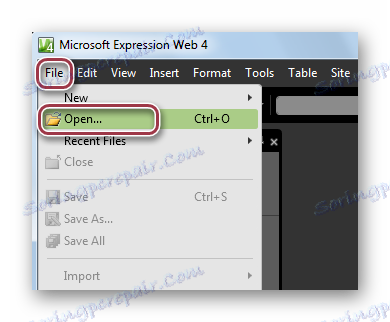 odpiranje datoteke v programu Microsoft Expression Web