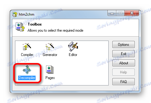 Izbira funkcije Decompiler v programu Htm2Chm
