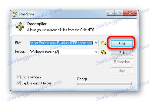 Zaženite razpakiranje datoteke CHM v okno Decompiler v programu Htm2Chm
