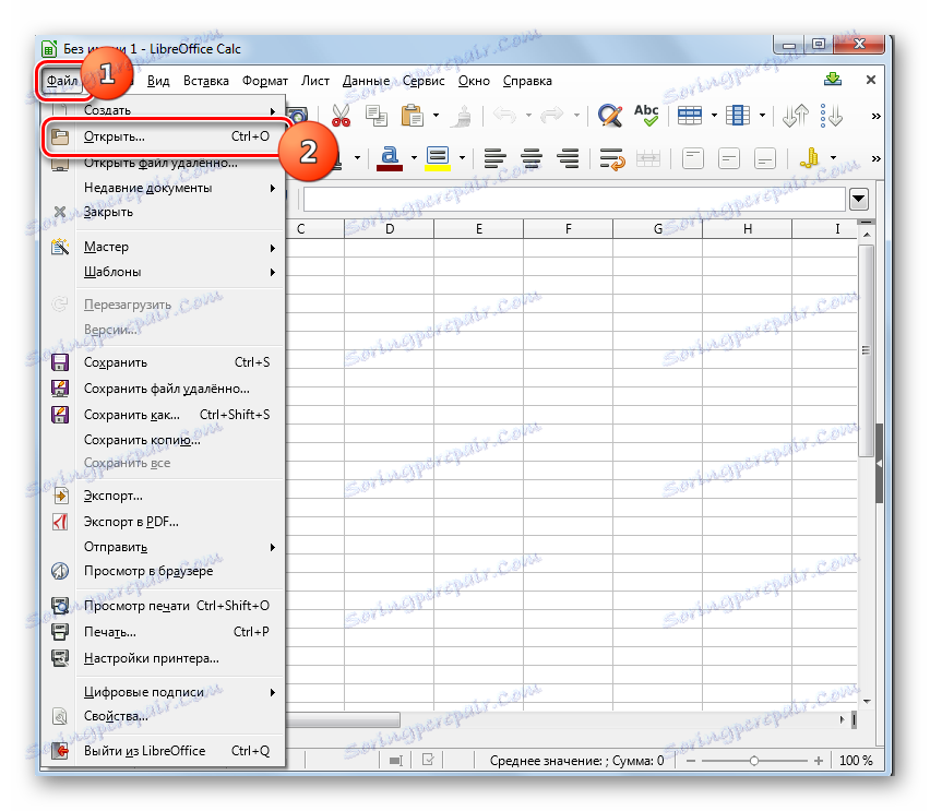 Przejdź do otwartego okna pliku, korzystając z górnego menu poziomego w LibreOffice Calc