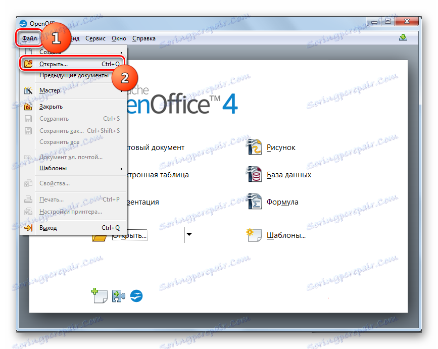 Przejdź do otwartego okna pliku, korzystając z górnego menu poziomego w OpenOffice