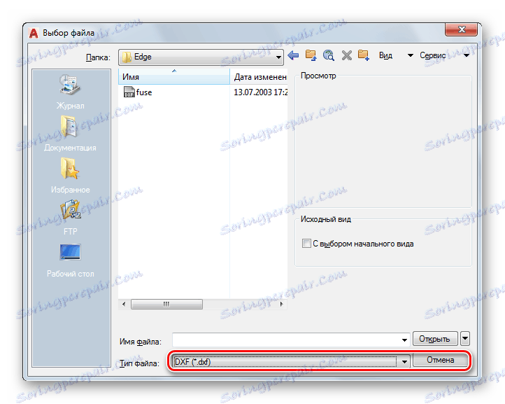 Výběr formátu DXF pro otevření v aplikaci AutoCAD