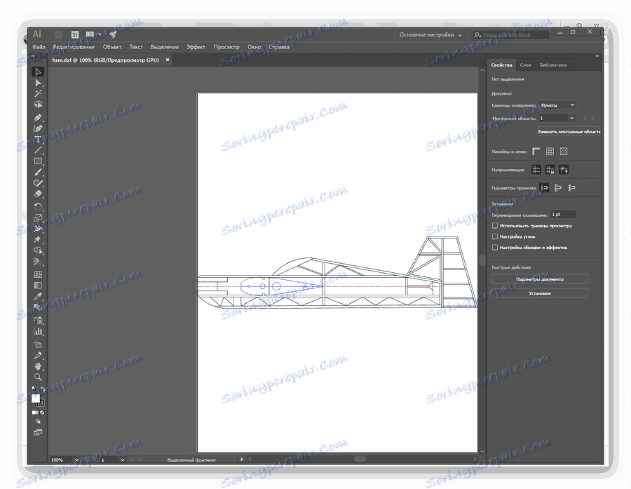 Súbor DXF je otvorený v aplikácii Adobe Illustrator