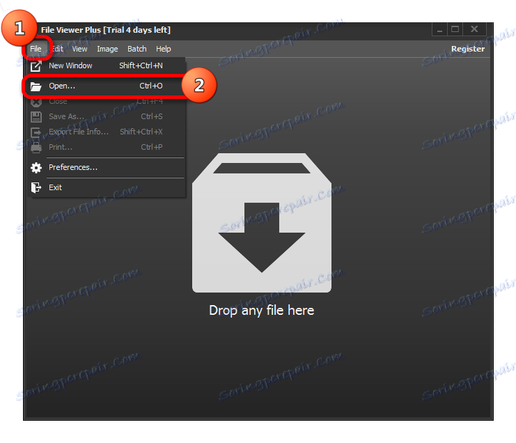 Перехід у вікно відкриття файлу в програмі File Viewer Plus