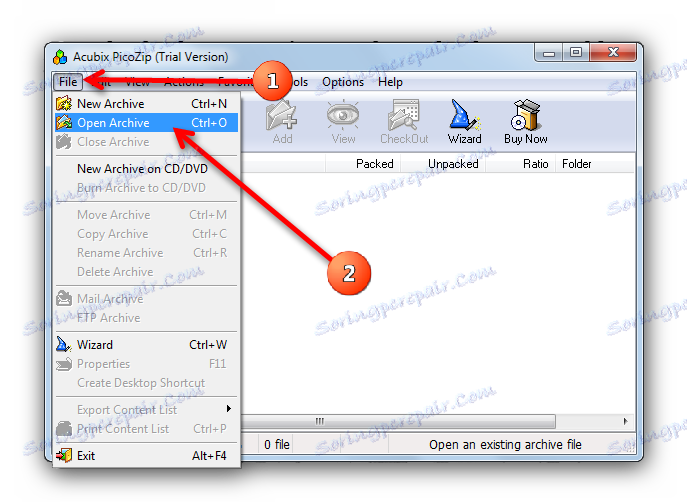 الطريقة الأولى لفتح ملف في PicoZip