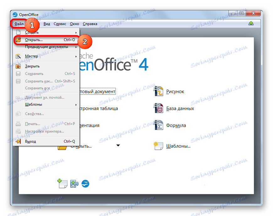 Prejdite do okna otvoreného súboru cez horizontálne menu v úvodnom okne balíka Apache OpenOffice