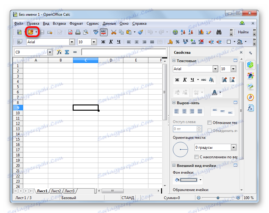 Prejdite do okna otvoreného súboru pomocou panelu nástrojov v aplikácii Apache OpenOffice Calc