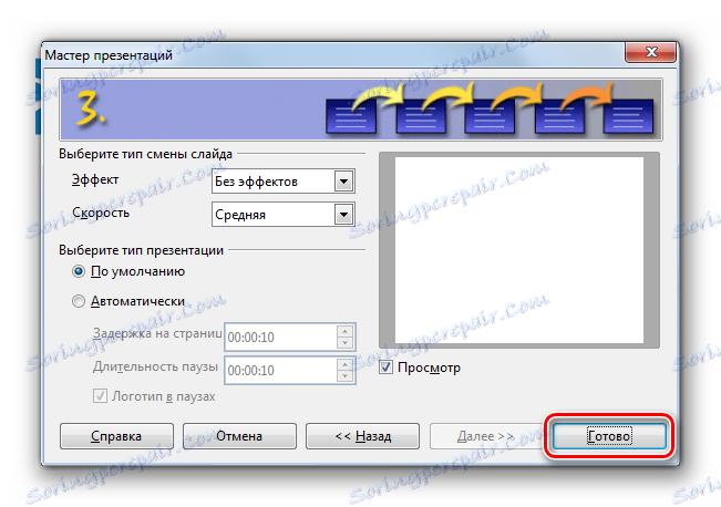 تکمیل کار در پنجره Wizard Presentation در برنامه OpenOffice Impress