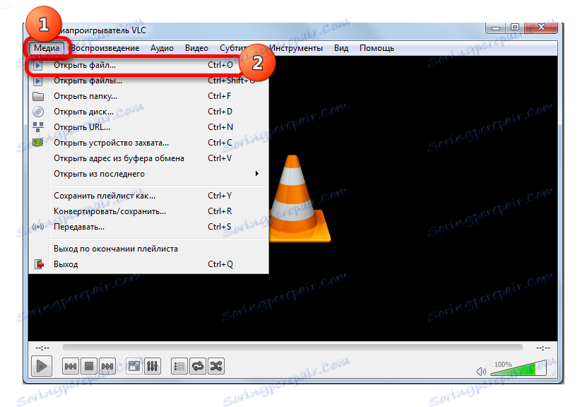 Перехід у вікно откртія файлів в програмі VLC Media Player