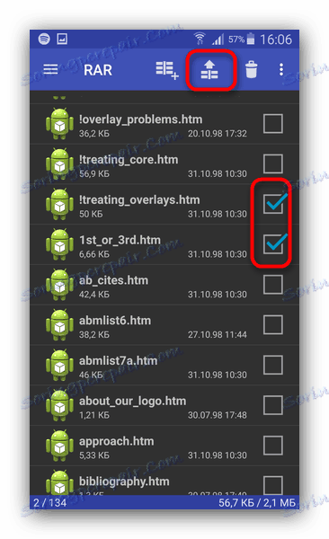Разгъване на отделни файлове в RAR за Android