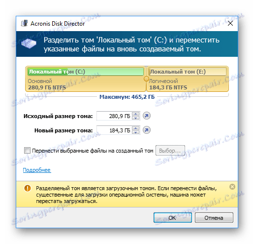 Konfigurace velikostí svazků v programu Acronis Disk Director