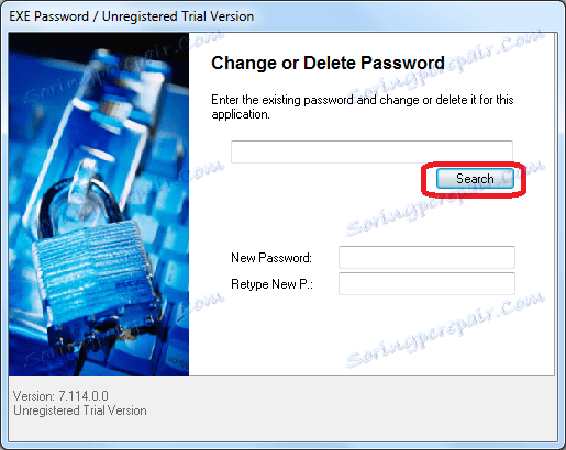 Відкриття вікна в програмі EXE Password для пошуку файлу Opera