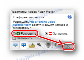 Potrditev uporabe mikrofona za Adobe Flash Player na spletnem mestu zvočnikov